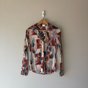 vintage 70s abstract print button front long sleeve
